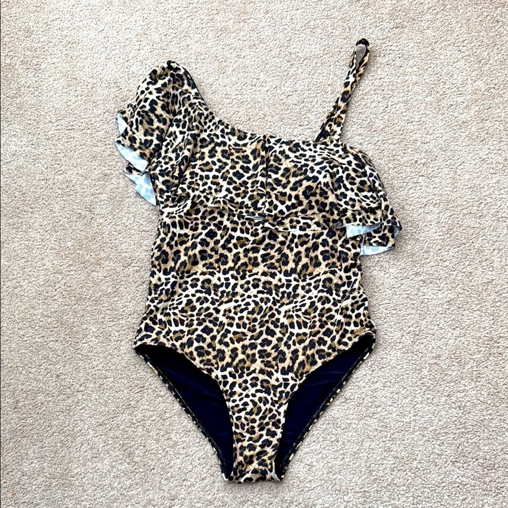 NWT Catherine Malandrino One Shoulder Ruffle Animal Print One Piece Swimsuit S